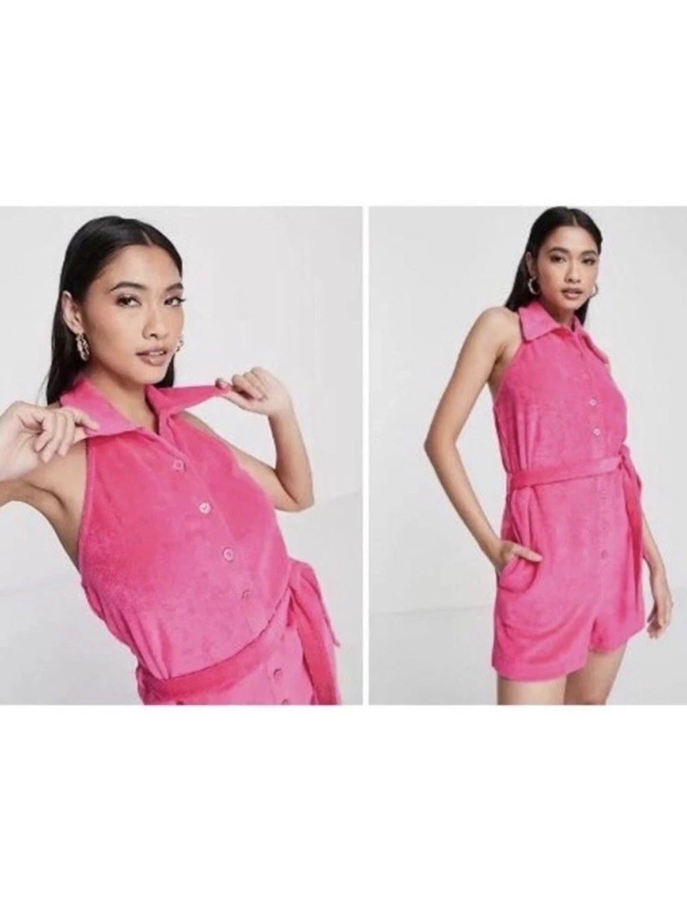 & Other Stories Women's Halter Collared Terry cloth romper pink Sz L large NWT